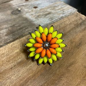 Statement Beaded Silver Flower Ring